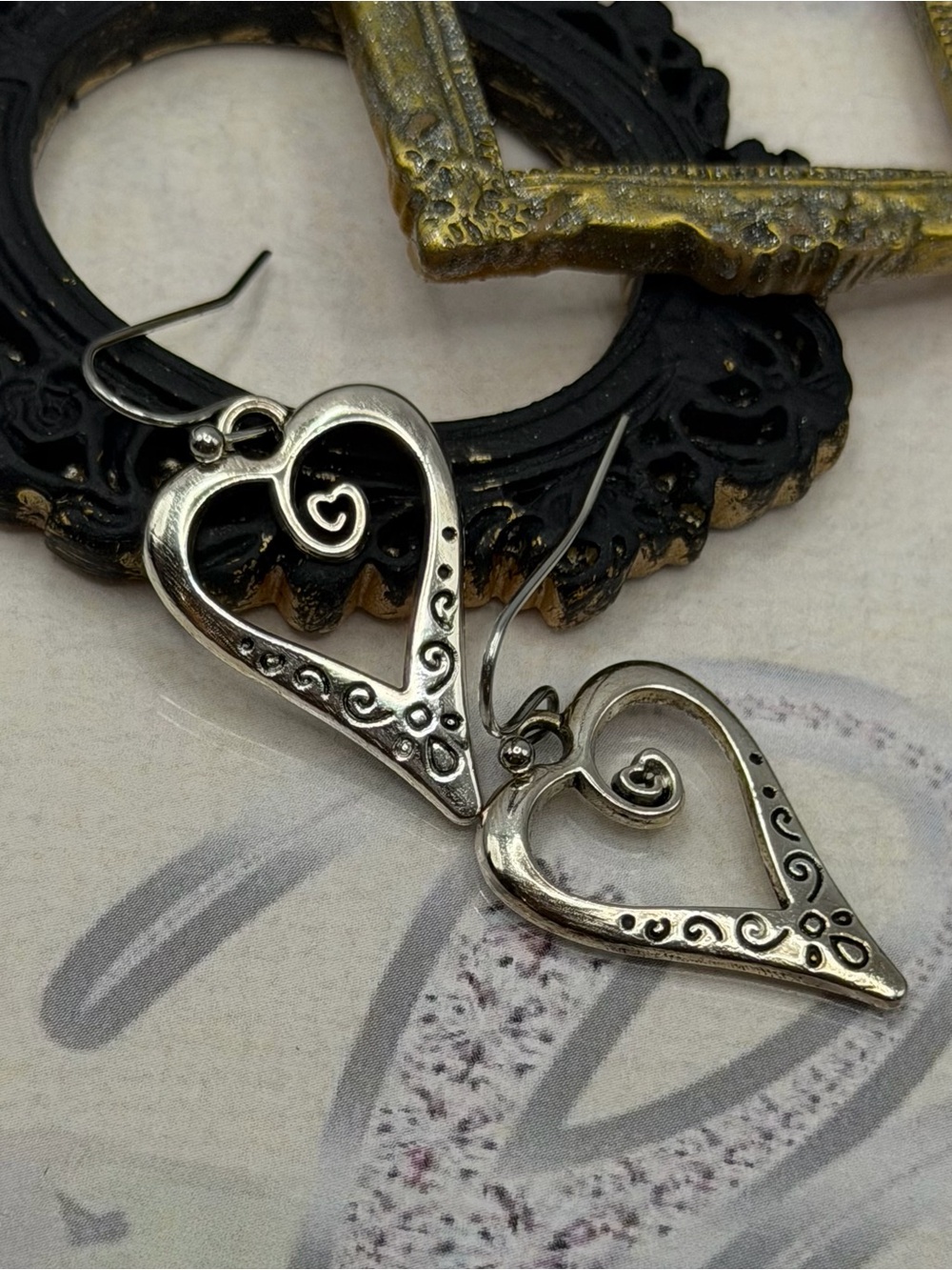 Brighton Silver Heart Dangle Earrings with Swirl Accents